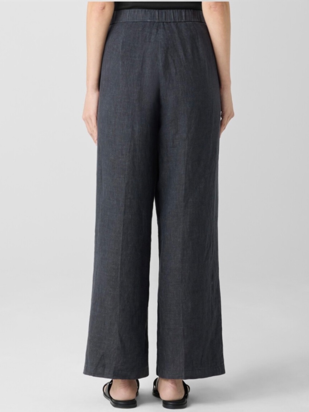 EILEEN FISHER Washed Organic Linen Délavé Trouser Pant Graphite SZ L - Picture 3 of 16